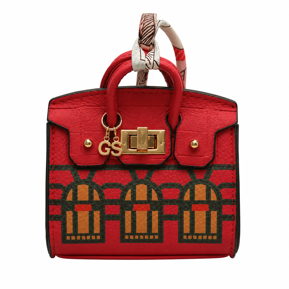 Purse Charm Red Leather Rose